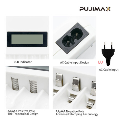 PUJIMAX 4-Slots Smart Battery Charger PJ-LCD003 LCD Display AA/AAA 1.2V NiMH Rechargeable Batteries